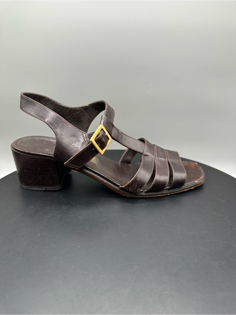 Bally VTG Leather Fisherman Heeled Sandals T-strap Women 39.5 Chocolate
